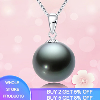 Free Sent Certificate Black Color Pearl 100% 925 Sterling Silver Box Chain Choker Pendant Necklace for Women Silver 925 Jewelry