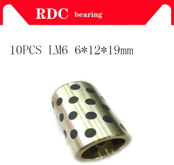Free shipping 10pcs 6x12x19 mm linear graphite copper set bearing copper bushing oil self-lubricating bearing JDB LM6UU LM6 6mm