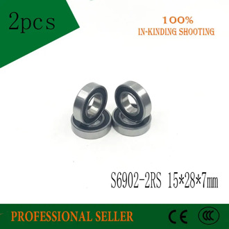 Free shipping 2pcs S6902-2RS 15x28x7mm stainless steel 440C deep groove ball bearing 6902 RS 61902 2RS