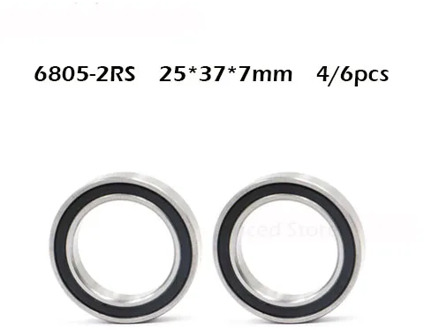 Free shipping 4/6pcs 6805-2RS 6805RS 6805 rs 25 x 37 x 7mm Metric Thin Section Deep Groove Ball Bearings
