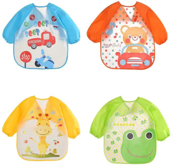 Free Shipping 4 Pcs Waterproof Long Sleeve Bib Unisex Feeding Bibs Apron for Infant Toddler 6 Months to 3 Years Old