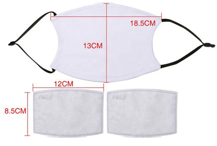Free Shipping 50pcs/lot New Blank Sublimation Face Mask with Filter Dust Prevention For Sublimation INK Print can be Washable
