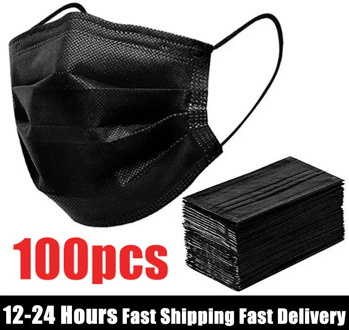 Free shipping Black 3-layer Mask 10/20/50/100pcs Face Mouth Masks Melt Blown Cloth Disposable Anti-Dust Masks Earloops Masks