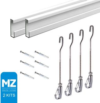 Free shipping picture hanging system picture frame hangers White rail gallery picture wall J-end hook 120cm cable,2kits C-Rail