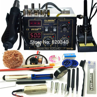 Free shipping Saike 852D++ 2 in 1 BGA Rework Station Hot Gun Soldering Station 220V/110V Iron Solder Soldering Heat Gun + Gift