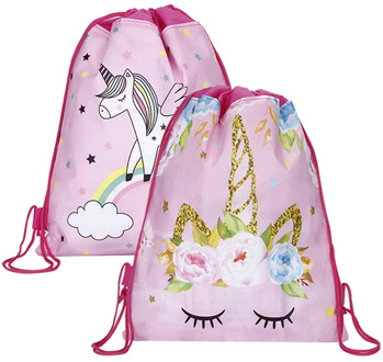 Free shipping Unicorn Drawstring bag for Girls Travel Storage Package Cartoon School Backpacks Children Birthday Party Favors