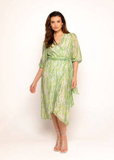Freebird Blossom jurk midi abstract green Groen - XL