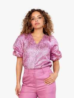 Freebird Dames top jacquard boa - maat XS Roze