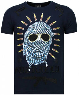 Freedom Fighter - Rhinestone T-shirt - Blauw - Maten: S