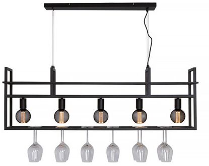 Freelight Hanglamp Barista 5 lichts met rek L 120 cm zwart