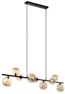 Freelight Hanglamp Calcio Zwart - Amber Glas 9Lichts 125cm