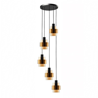 Freelight Hanglamp Chiasso 5 lichts Ø 40 cm zwart goud
