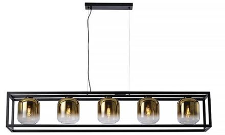 Freelight Hanglamp Dentro 5 lichts L 160 cm goud glas zwart
