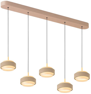 Freelight Hanglamp Puleggia 5 lichts L 120 cm comfortlift beige