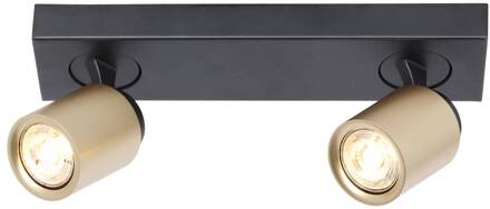 Freelight Razza plafondspot, zwart/goud, lengte 38 cm, 2-lamps. zwart, goud