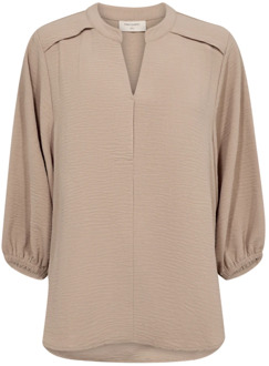 FREEQUENT Elegante Taupe Blouse met Ballonmouwen Freequent , Beige , Dames - M,S,Xs