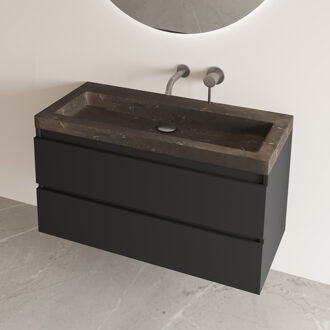 Freestone badkamermeubel mat zwart 100cm met natuurstenen wastafel zonder kraangat