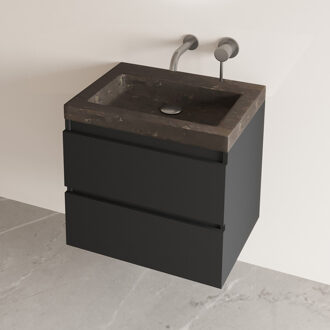 Freestone badkamermeubel mat zwart 60cm met natuurstenen wastafel zonder kraangat