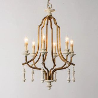 French chandeliers living room dining room bedroom American Creative wooden beads retro Chandelier D61/85cm candle light