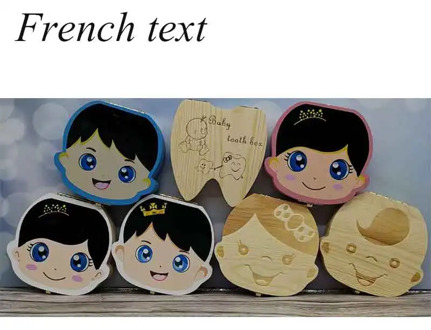 French/English Wooden Baby Tooth Box Organizer Milk Teeth Storage Umbilical Lanugo Save Collect Baby Souvenirs Gifts