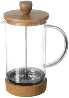 French press cafetiere - glas/bamboe - 600 ml - Cafetiere Transparant