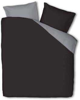 Fresh & Co - Eenpersoons Dekbedovertrek Hotel Two Tone - Antraciet 140x200 cm - Microvezel - Dekbedovertrek met kussensloop