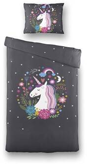 Fresh & Co - Junior Dekbedovertrek Happy Unicorn 140x200 cm - Katoen - Dekbedovertrek met 2 kussenslopen