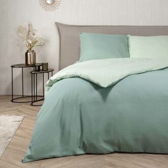 Fresh & Co - Tweepersoons Dekbedovertrek Hotel Two Tone - Mint 200x200 cm - Microvezel - Dekbedovertrek met 2 kussenslopen