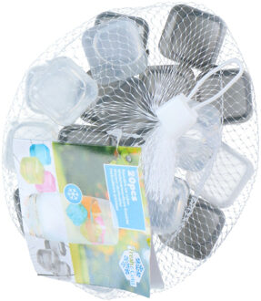 Fresh & cold 20x IJsblokjes - zwart/wit - kunststof - herbruikbaar - vierkant