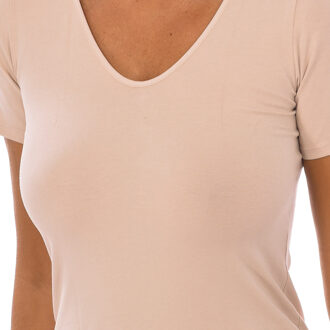 FRESH T-shirt met korte mouwen V-hals lichtgewicht stof 1045207 vrouw Beige