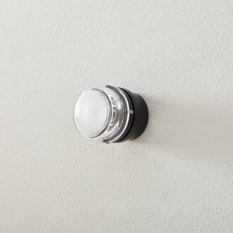 Fresnel wandlamp w. glazen lens IP44 zwart duidelijk