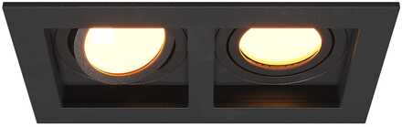 Fresno Dubbele Inbouwspot - Rechthoek - 2x GU10 - 2700K Warm wit - 8 watt 690 lumen - Kantelbaar - IP20 stofdicht - Zwart