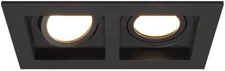 Fresno Dubbele Inbouwspot - Rechthoek - 2x GU10 - 4000K Neutraal wit - 8 Watt 690 Lumen - Kantelbaar - IP20 stofdicht - Zwart