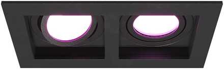 Fresno Dubbele Inbouwspot - Rechthoek - 2x GU10 - RGBWW 16,5 miljoen kleuren - 11 Watt 690 lumen - Kantelbaar - IP20 stofdicht - Zwart