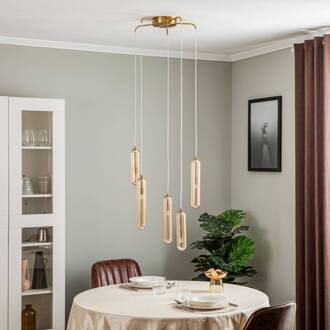 Freylin hanglamp, 5-lamps amber, messing