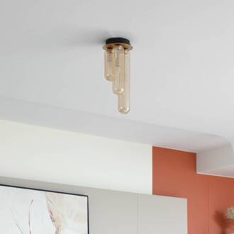 Freylin plafondlamp, 3-lamps, amber, glas, 15 cm amber, zwart