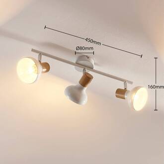 Fridolin - metalen plafondlamp met 3 lampen wit, helder hout