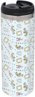 Friends Pattern Cool Tone Stainless Steel Thermo Travel Mug - Metallic Finish