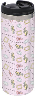 Friends Pattern Warm Tone Stainless Steel Thermo Travel Mug - Metallic Finish
