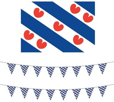 Friesland decoratie pakket met vlag en 2 vlaggenlijnen - Feestpakketten