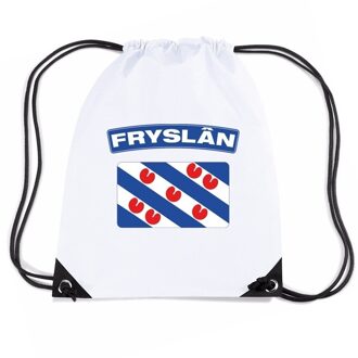 Friesland nylon rijgkoord rugzak/ sporttas wit met Friese vlag