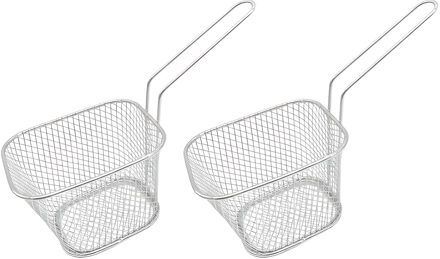 Frietmandje - 2x stuks - 15x8 cm - metaal - snack serveer mandje - frituur serveerschaal