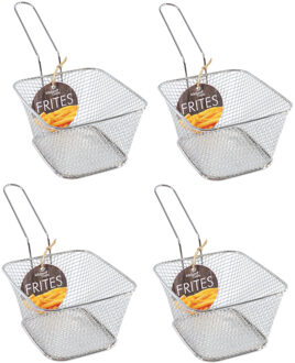 Frietmandje - 4x stuks - zilver - 13,5 cm - RVS - serveermandje voor patat/snack - frituurmandje