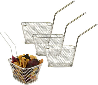 Frietmandje/patatjes serveermandje - 6x - zilver - metaal - 18 x 13 x 10 cm - draadmandje
