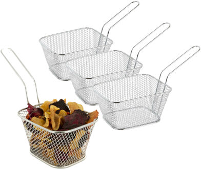 Frietmandje/patatjes serveermandje - 6x - zilver - metaal - 23 x 14 x 11 cm - draadmandje