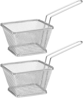 Frietmandje/serveermandje - 4x - zilver - RVS - 20,5 x 9 x 11 cm