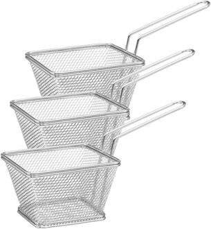 Frietmandje/serveermandje - 6x - zilver - RVS - 20,5 x 9 x 11 cm