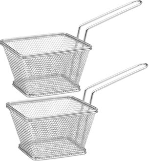 Frietmandje/serveermandje - Set van 4x stuks - zilver - RVS - 20,5 x 9 x 11 cm