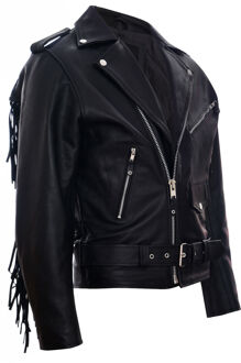 Fringe Hide Leather Brando kwastjes motorfiets bikerjack Zwart - 2XL