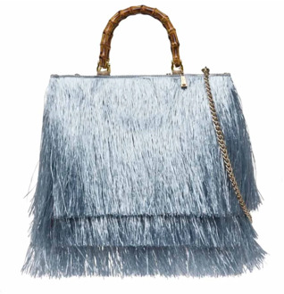 Fringe Tote Bag met bamboe handvat La Milanesa , Blue , Dames - ONE Size
